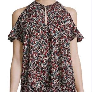 Derek Lam Floral 10 Crosby Cold Shoulder Blouse - Red and Black flowers sz. 4
